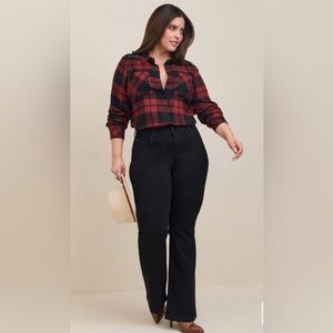 Torrid Plaid Brown/Red Brushed Rayon Acrylic Laced Button-Up Tunic Shirt NWT